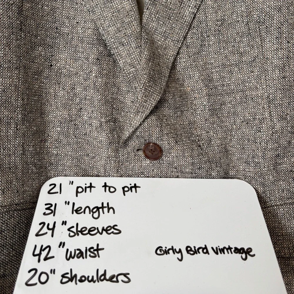 Barrington Men's 42S Blazer Tan Brown Silk Tweed 2‎ Button Sport Coat 42 Vintage